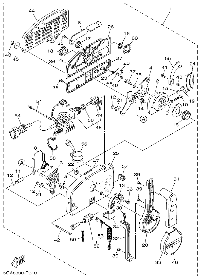 Yamaha F20CMH, F20CE REMOTE CONTROL ASSY parts diagram